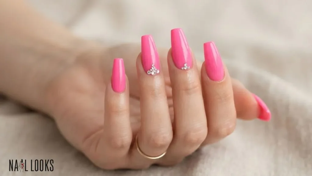 Hot Pink Acrylic With Rhinestones