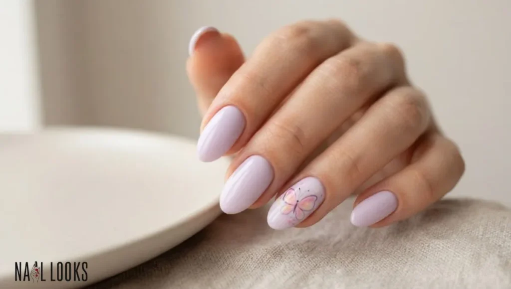 Lilac With Butterfly Nail Art