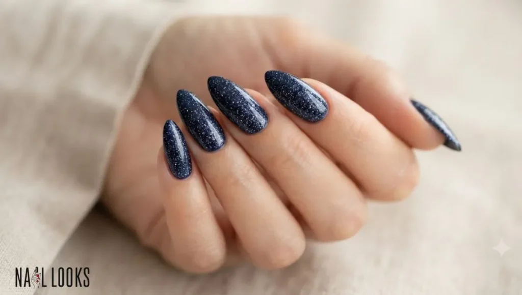 Midnight Blue Glitter Nails