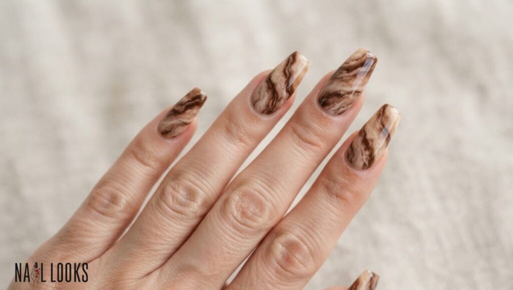 November Acrylic Nail Designs - Brown Marble