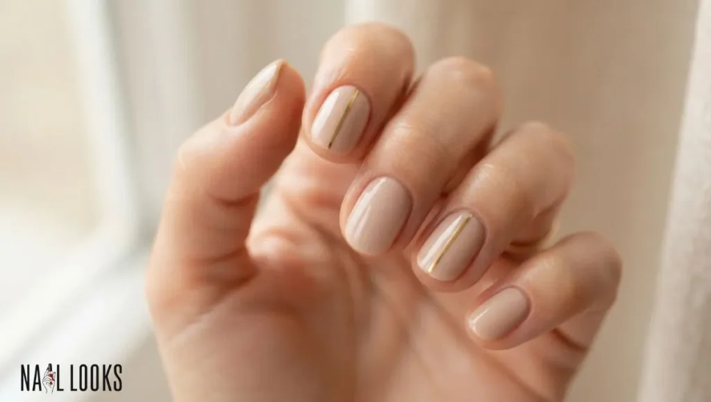 Nude Nails With a Thin Gold Line