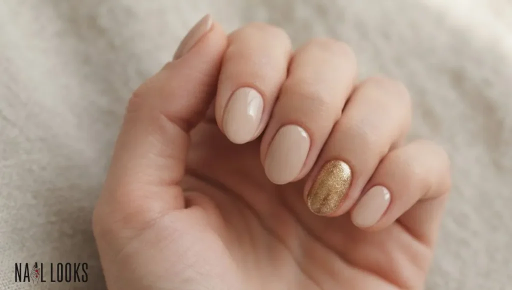 Nude Nails with Gold Accent
