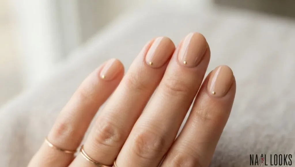 Nude Nails with Gold Dots