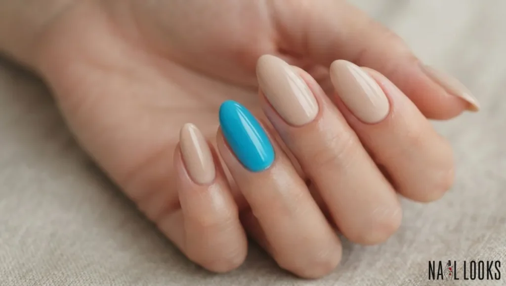 Nude Nails with One Bold Accent