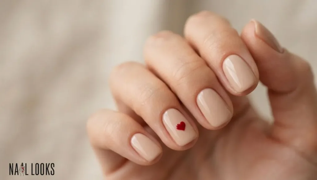 Nude Nails with a Heart Accent