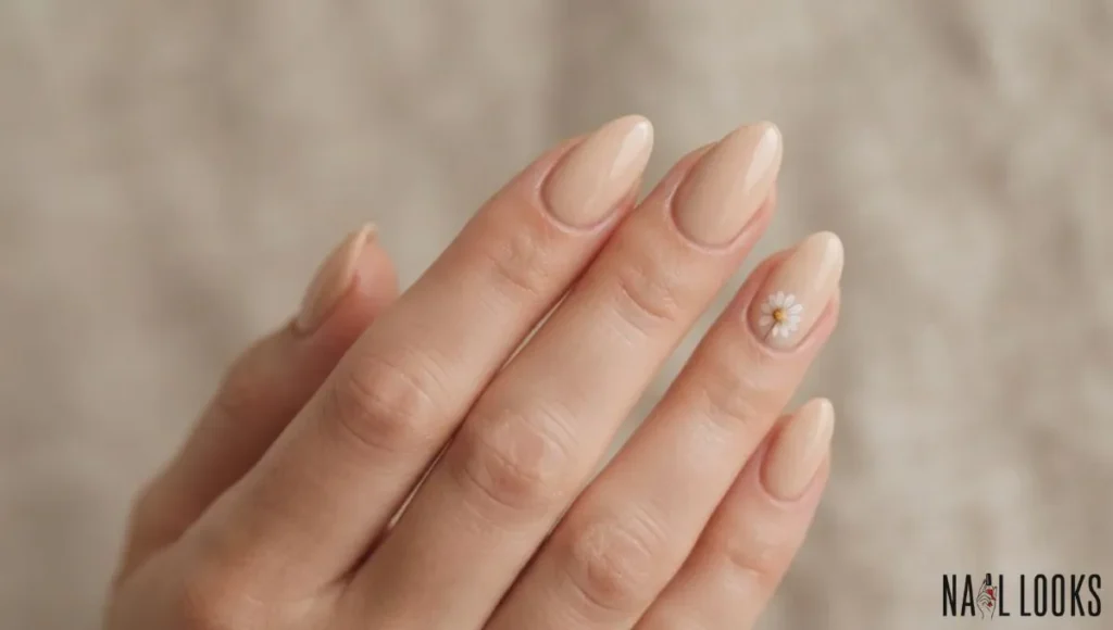 Nude Nails with a Single Flower