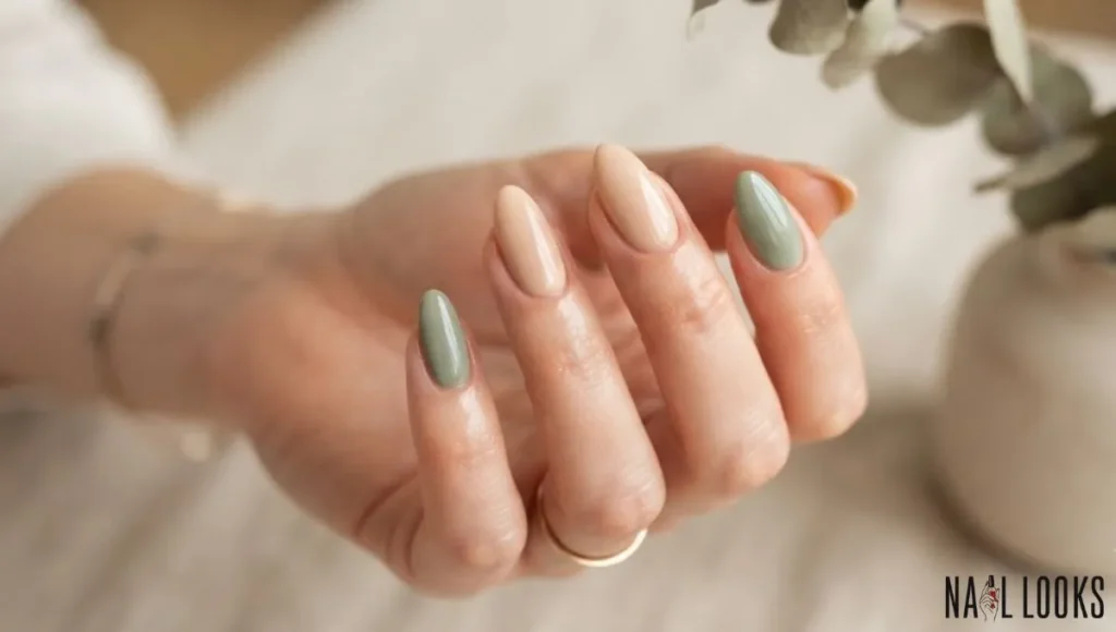 Nude and Sage Two-Tone Nails