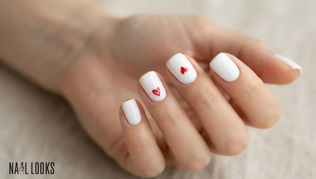 Red and White Heart Nails