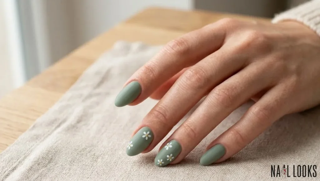 Sage Green With Small White Flowers