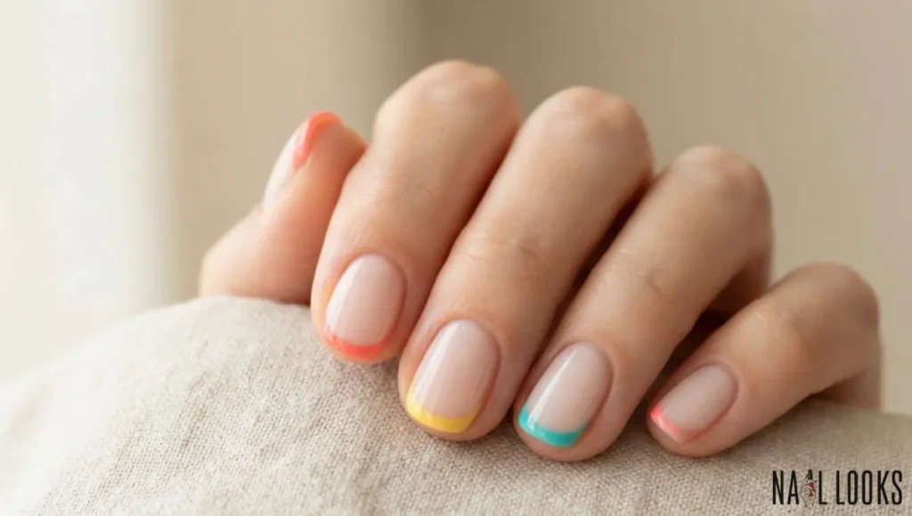 Short Nails with Colorful Tips