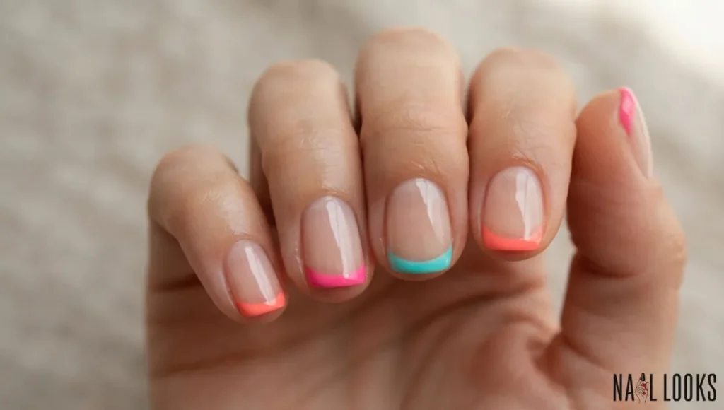 Short Nails with Colorful Tips