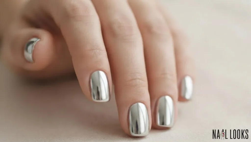 Silver Chrome Manicure on Short Nail