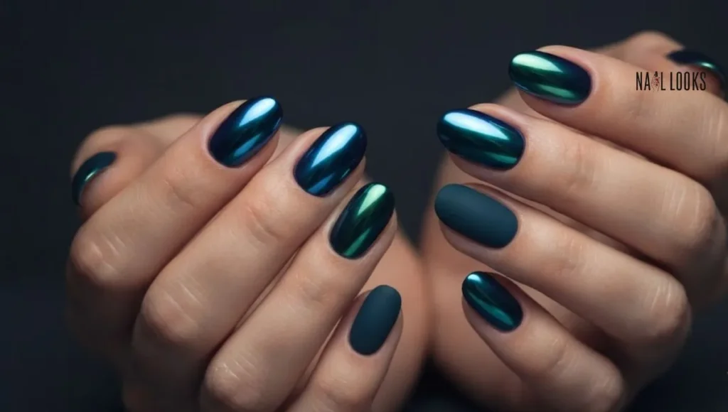 Teal Chrome Short Nails