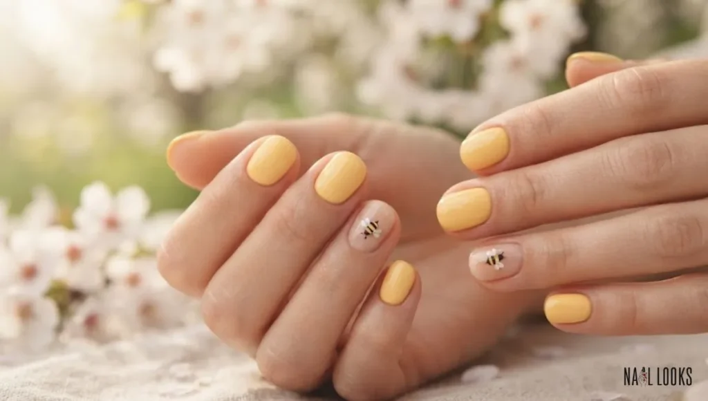 Tiny Bee Accent Nails