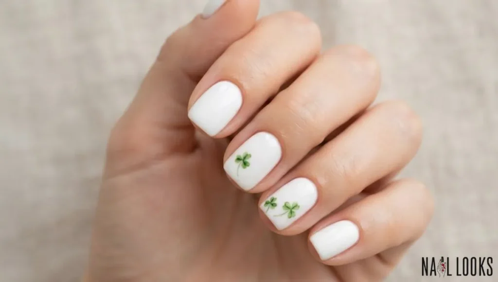 White Nails with Green Shamrocks
