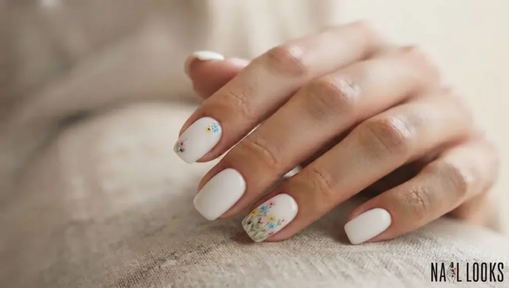 _White Nails with Tiny Flowers