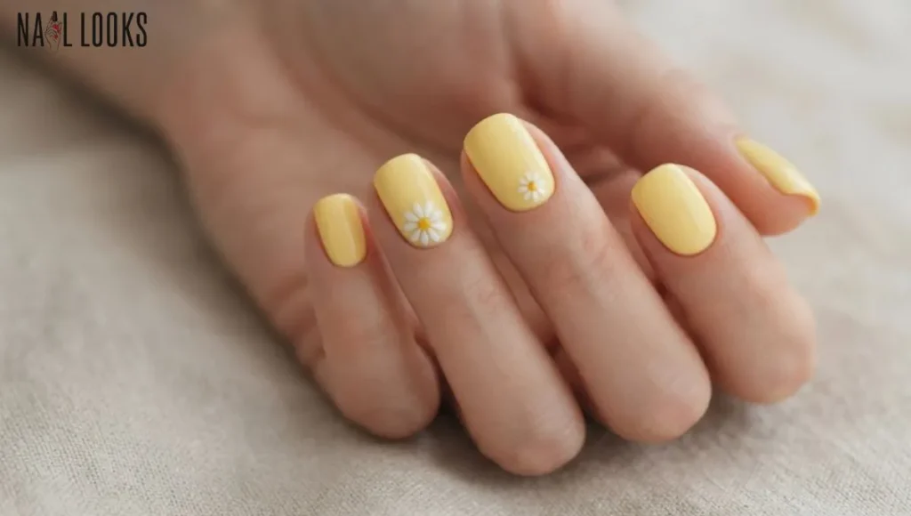 Yellow Nails with White Daisy