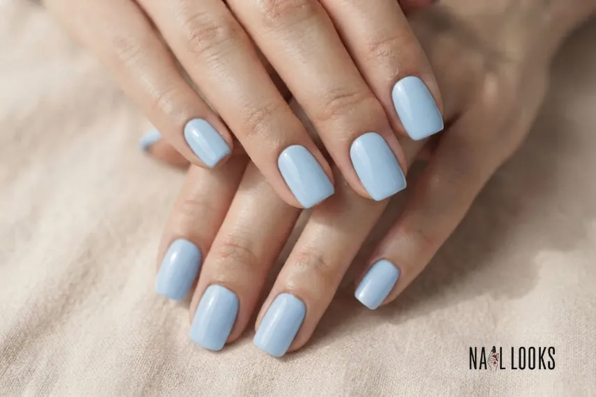 baby blue May nail color on short square nails