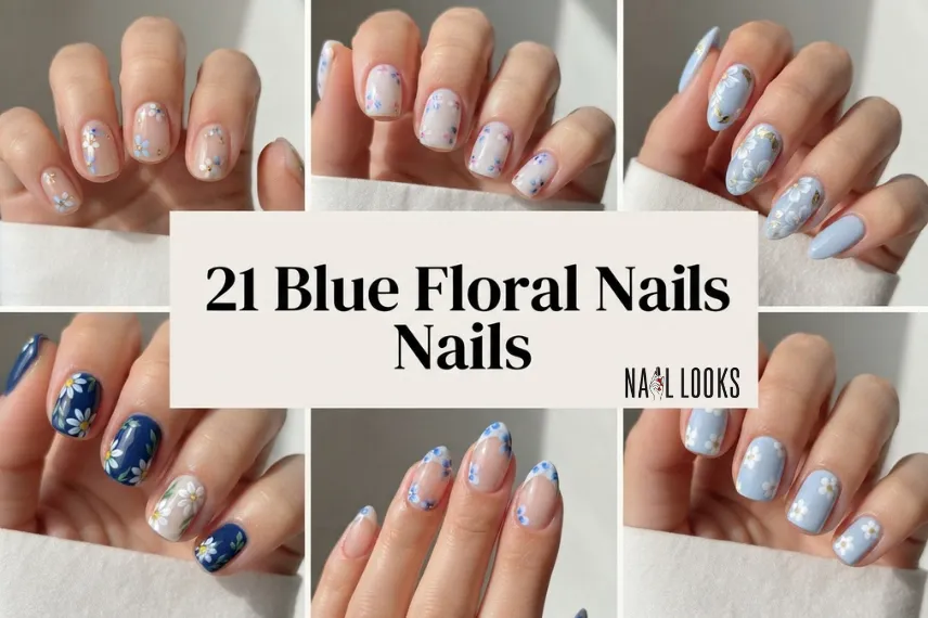 Blue Floral Nails