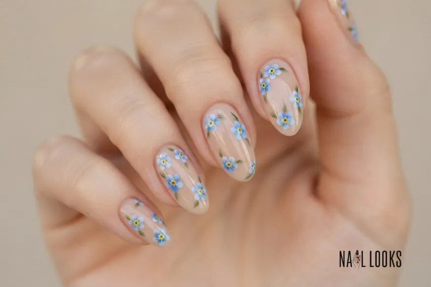 Blue Florals nails
