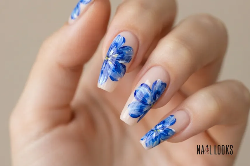 Bold Blue Florals nails