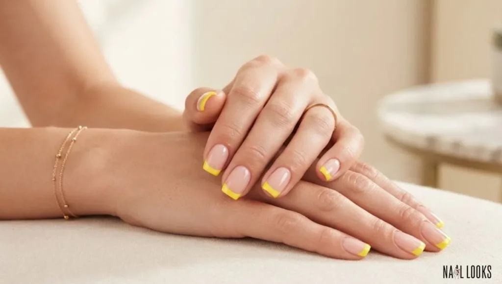 Bright Yellow Tips on Square Nails