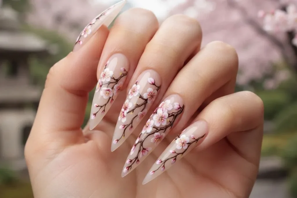 Cherry Blossom Acrylic Nails