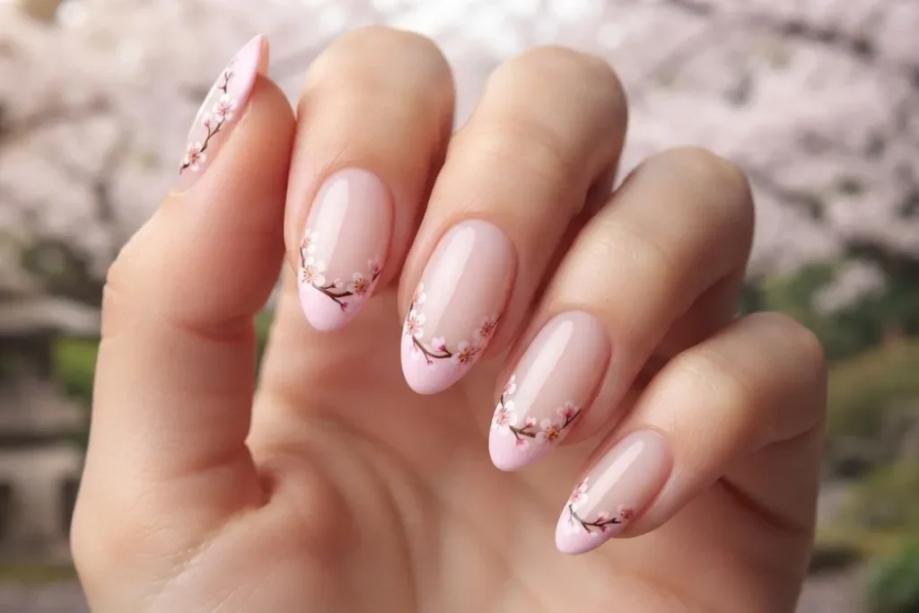 Cherry Blossom French Tip Nails