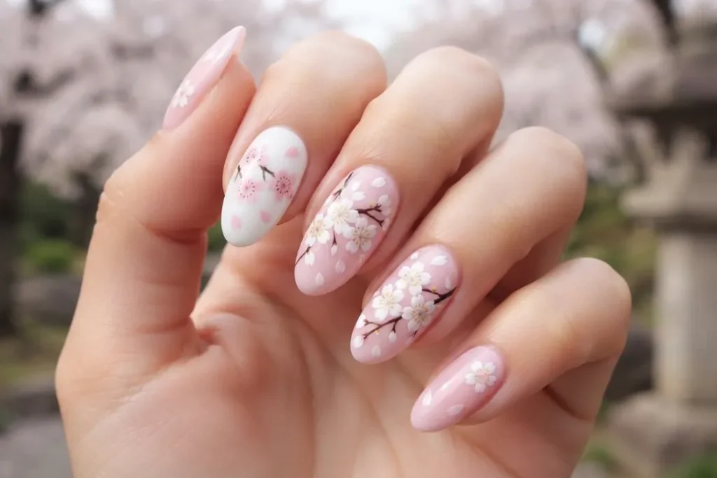 Cherry Blossom Nails Pink and White