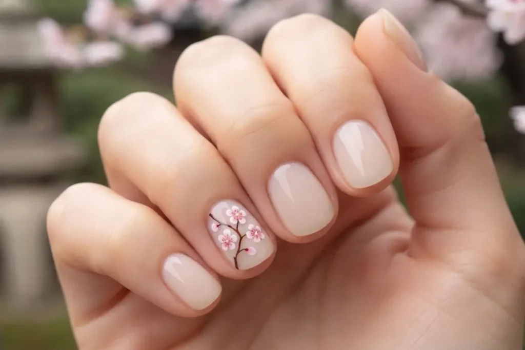 Cherry Blossom Nails on Natural Nails
