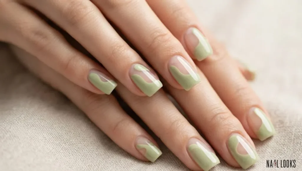 Clear Nails With Matcha Waves
