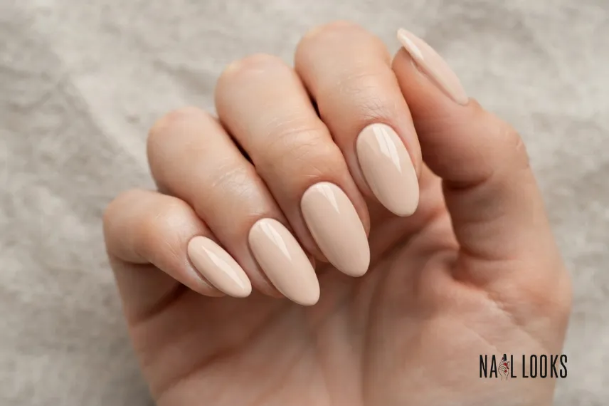 nude cream on square nails