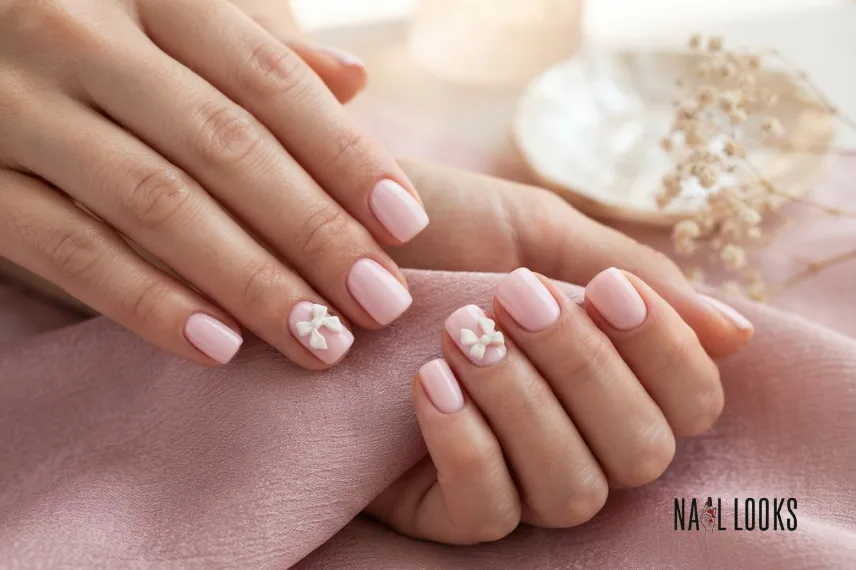 Cute Mother’s Day Nails With Tiny Bows