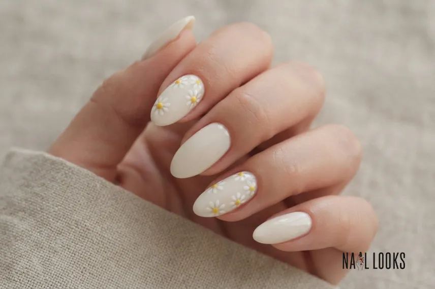 Daisy Flower Nails on long nails