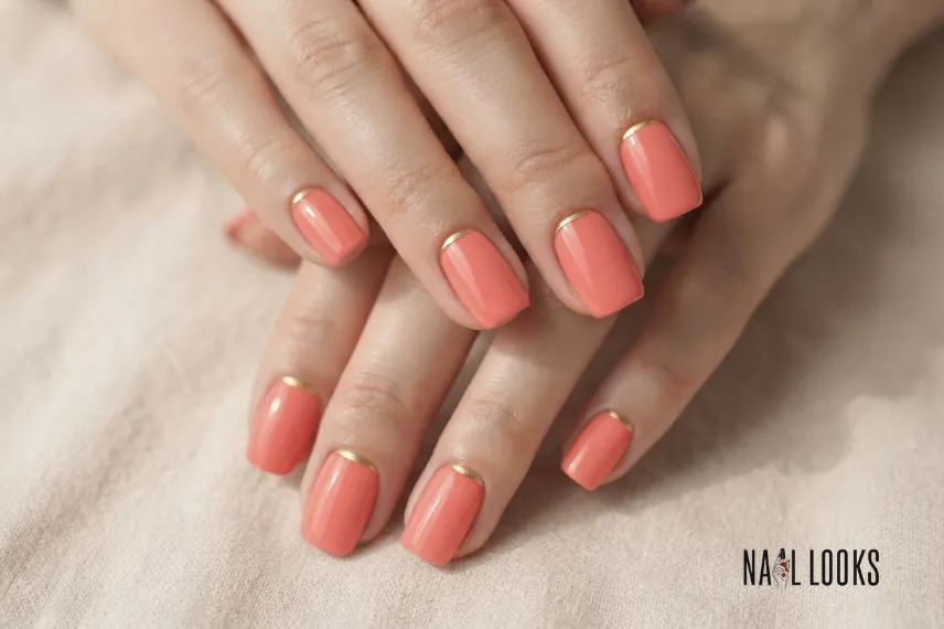 fresh coral spring nail color on almond nails