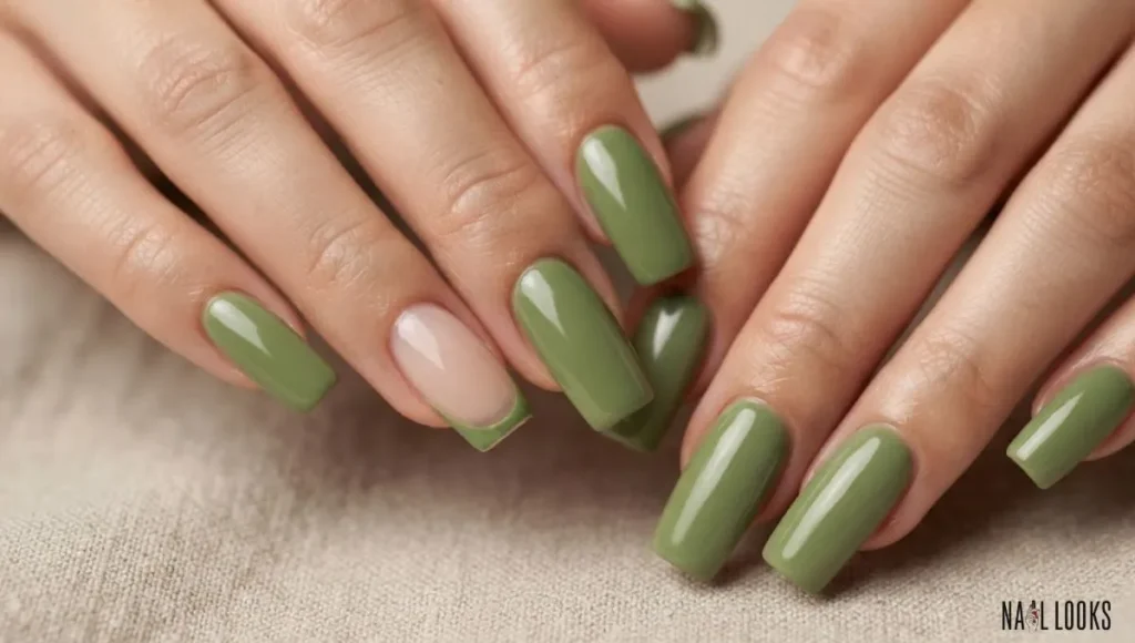  Glossy Matcha Gel Nails