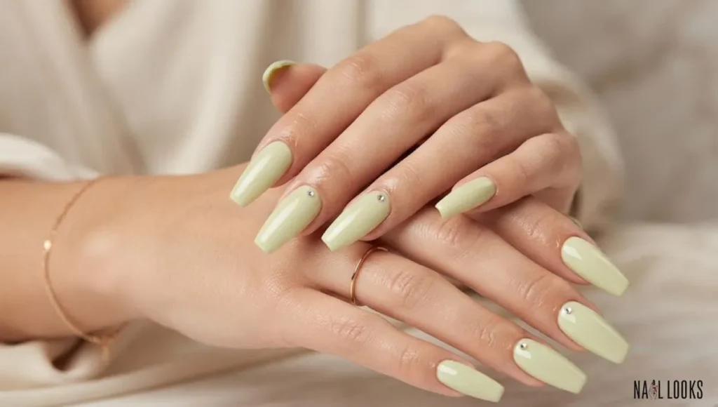 Green Coffin Nails With Shine