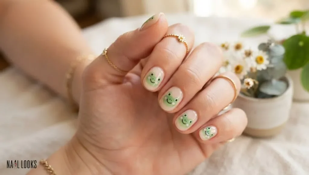 Green Frog Smiley Nails