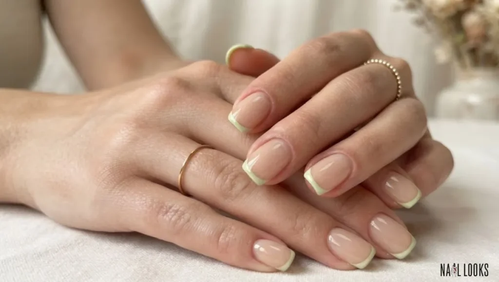 Green Micro French on Bare Nails
