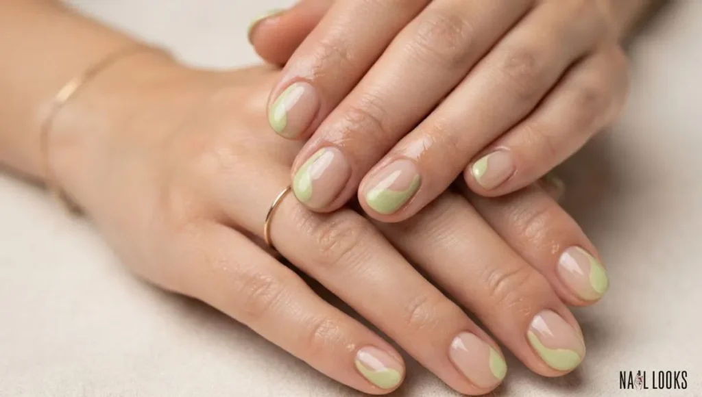 Green and Nude Wave Nails