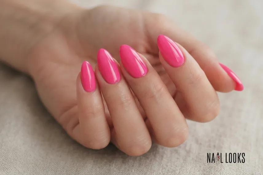 Hot Pink on almond nails