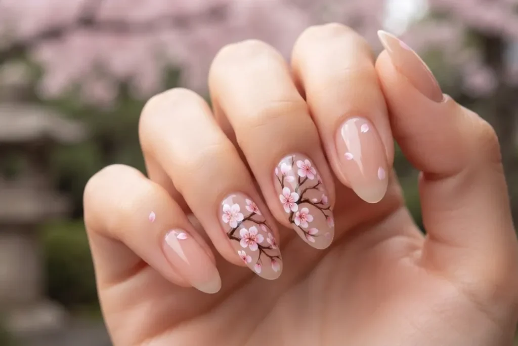 Japanese Cherry Blossom Nails