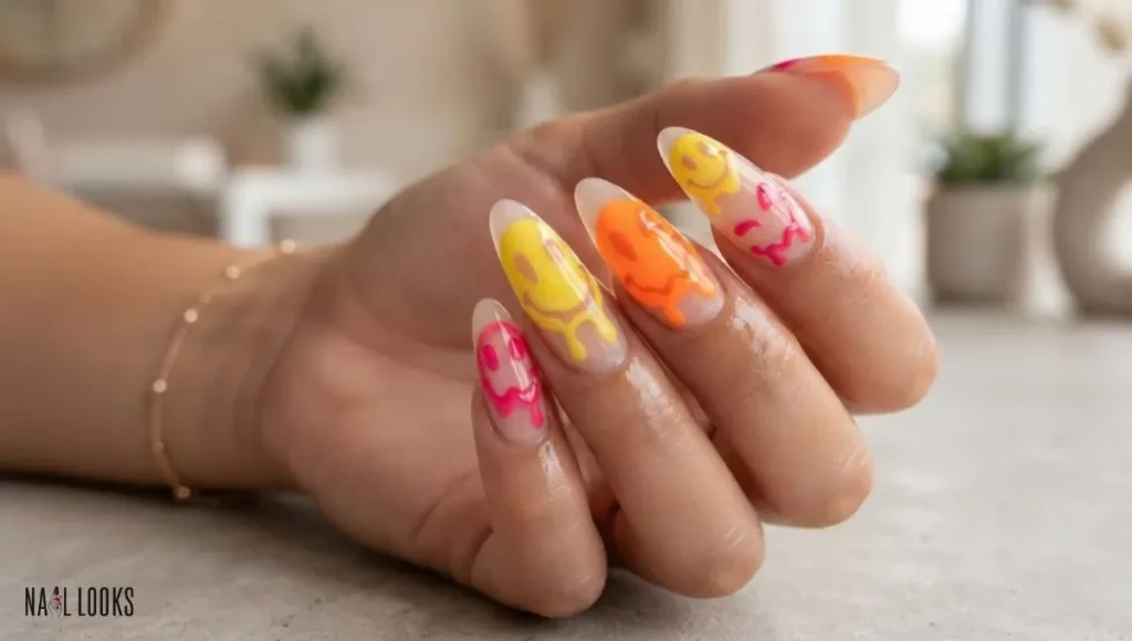  Long Acrylic Smiley Nails