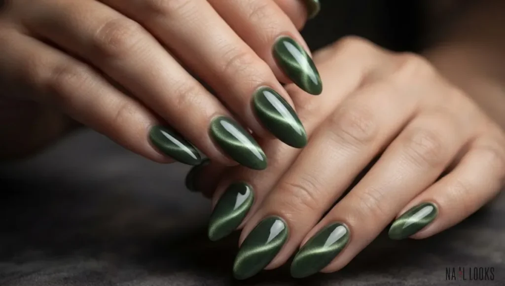 Matcha Cat Eye Nails