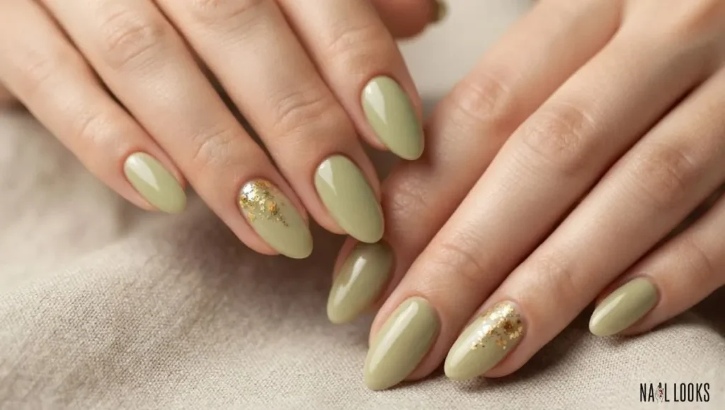 Matcha Gold Flake Nails