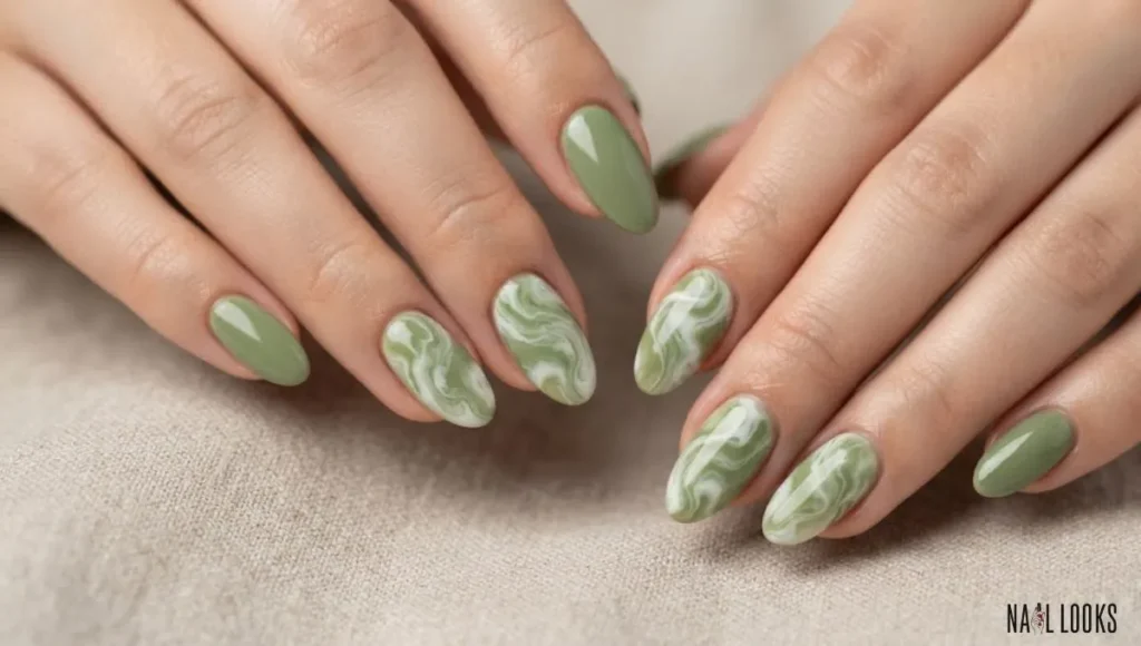 Matcha Latte Marble Nails