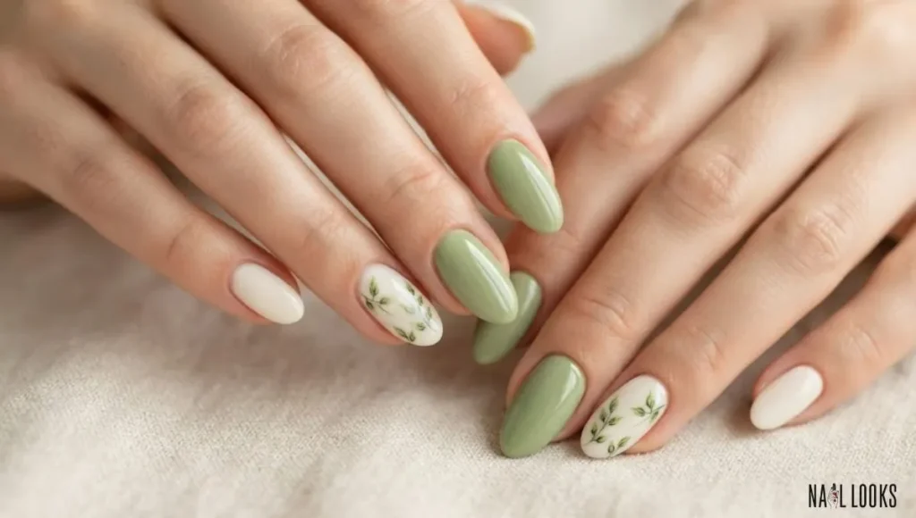 Matcha Leaf Detail Nails