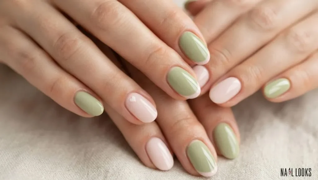 Matcha and Soft Pink Nails