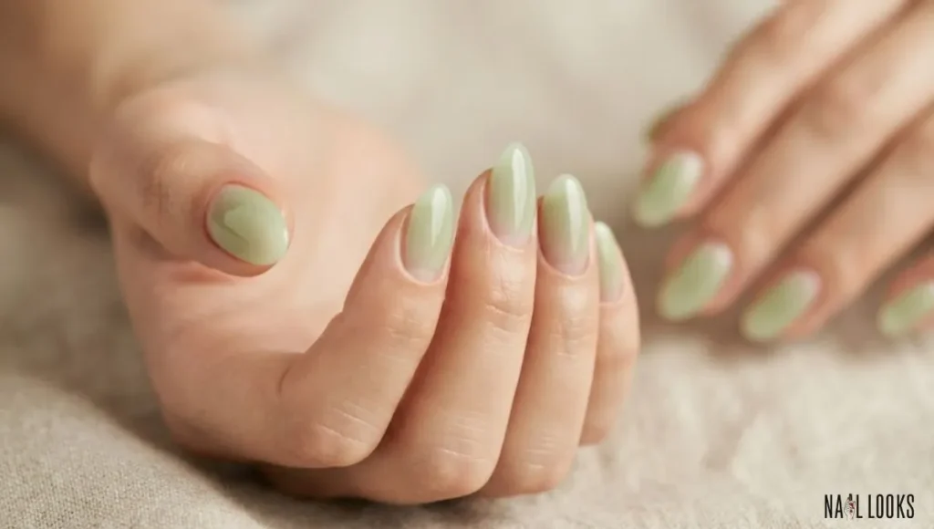 Milky Matcha Almond Nails
