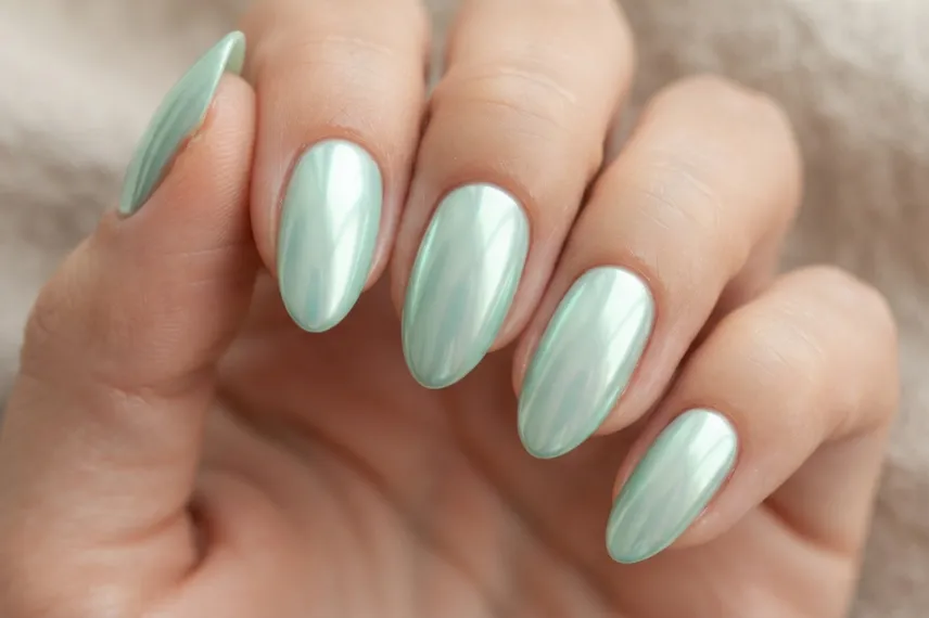 Mint Green Chrome Nails
